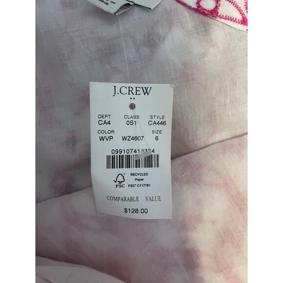 J. Crew Eyelet One-shoulder Mini Dress pink white cotton lined embroidered 6 - Picture 8 of 10
